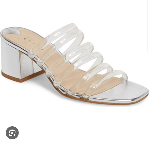 Leith Cloud Jelly Slide Sandal - Silver Clear Strappy Square Toe Block Heels - Picture 5 of 5
